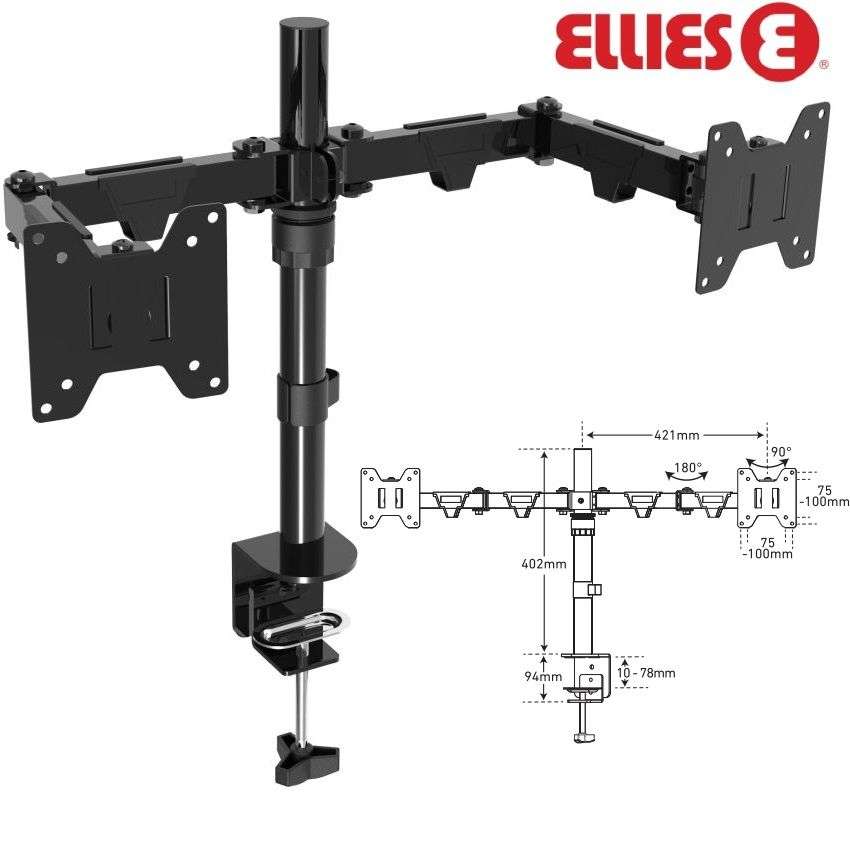 Ellies Double Arm Height Adjustable Monitor Mount 13 - 32 for desktop