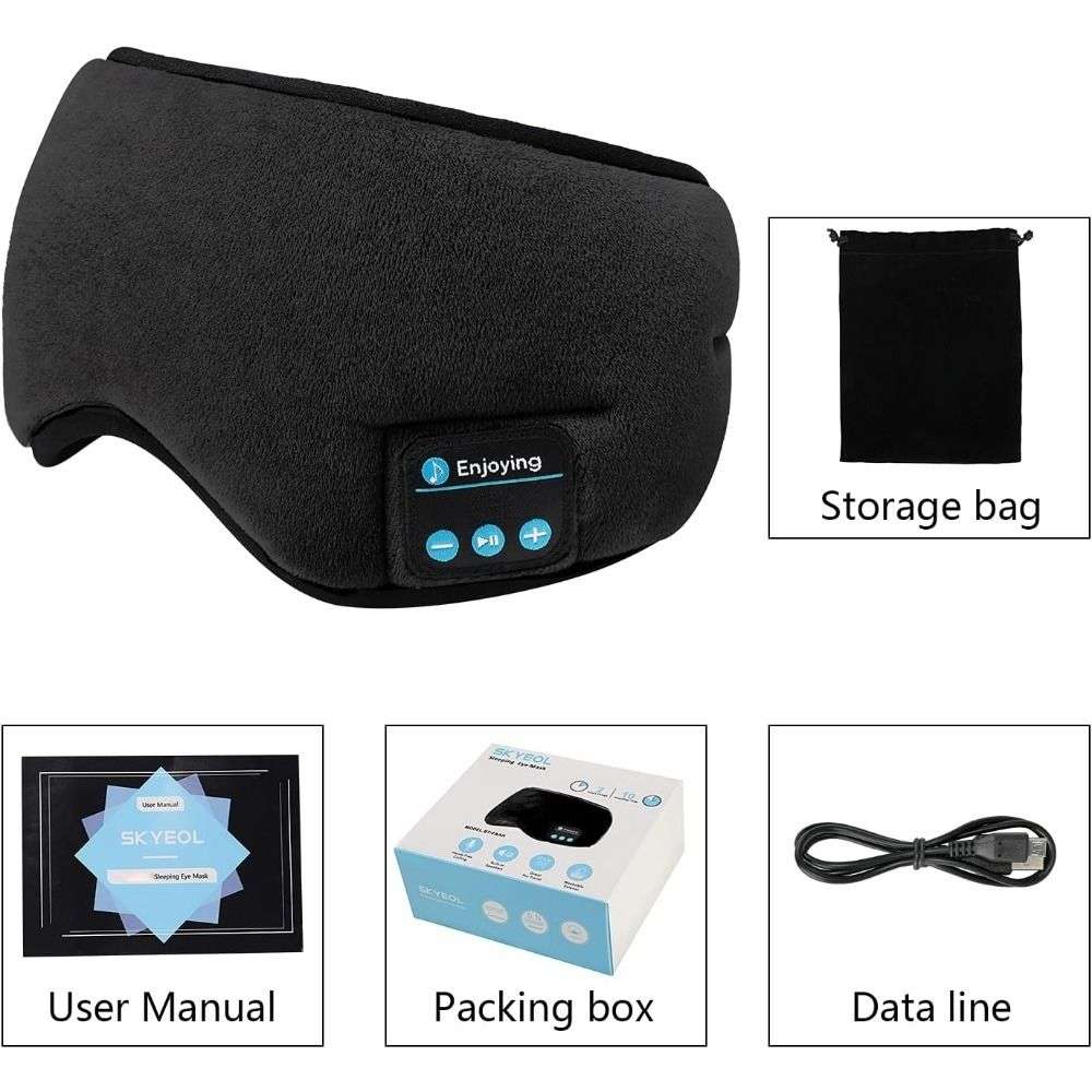 Soft Adjustable Cotton Sleep Music Eyemask with Bluetooth Headphone - Black - Black