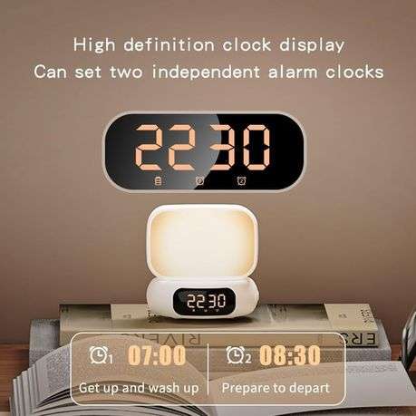 Bluetooth Speaker Alarm Clock with MP3 Player and Night Light Feature.