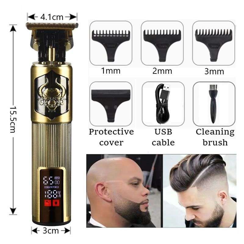Versatile High Quality Rechargeable Hair Clipper Gold Q-TF10 - with LCD Display Battery & Speed %