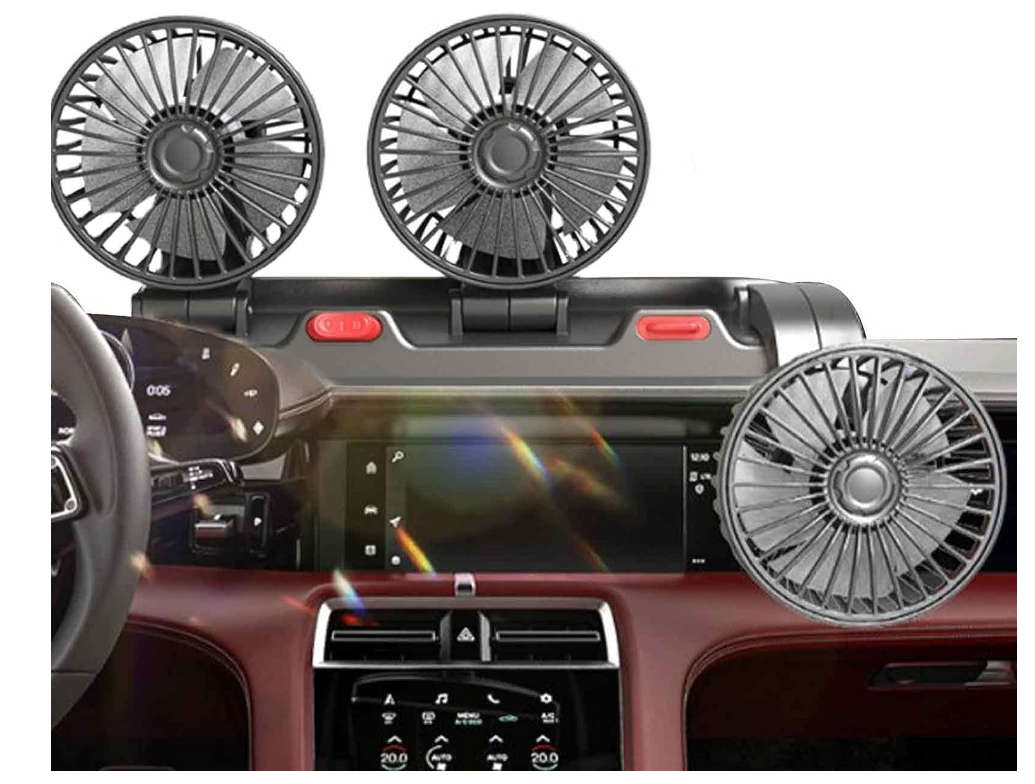 Car Fan 3 Head Fan for SUV - USB/12V/24V Cooling Fan 2 Stage Car Fan-Black