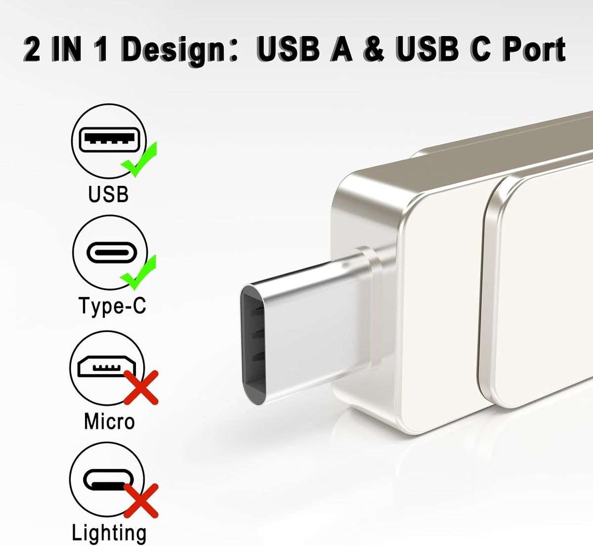 BezosMax 256GB Dual Interface Flash Drive USB 3.0 /Type-C 2 in 1 High Speed Flash Memory