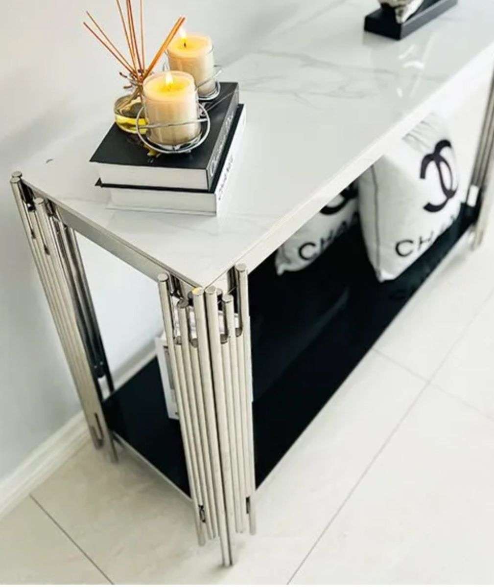 Server/Console Table - Stainless Steel Frame - Faux Marble Top-Gold or Silver