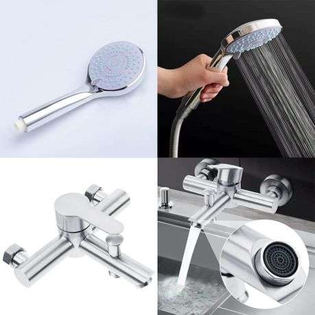 Wall Mounted Barrel Bathtub Faucet & Handheld Shower Set - SILVER