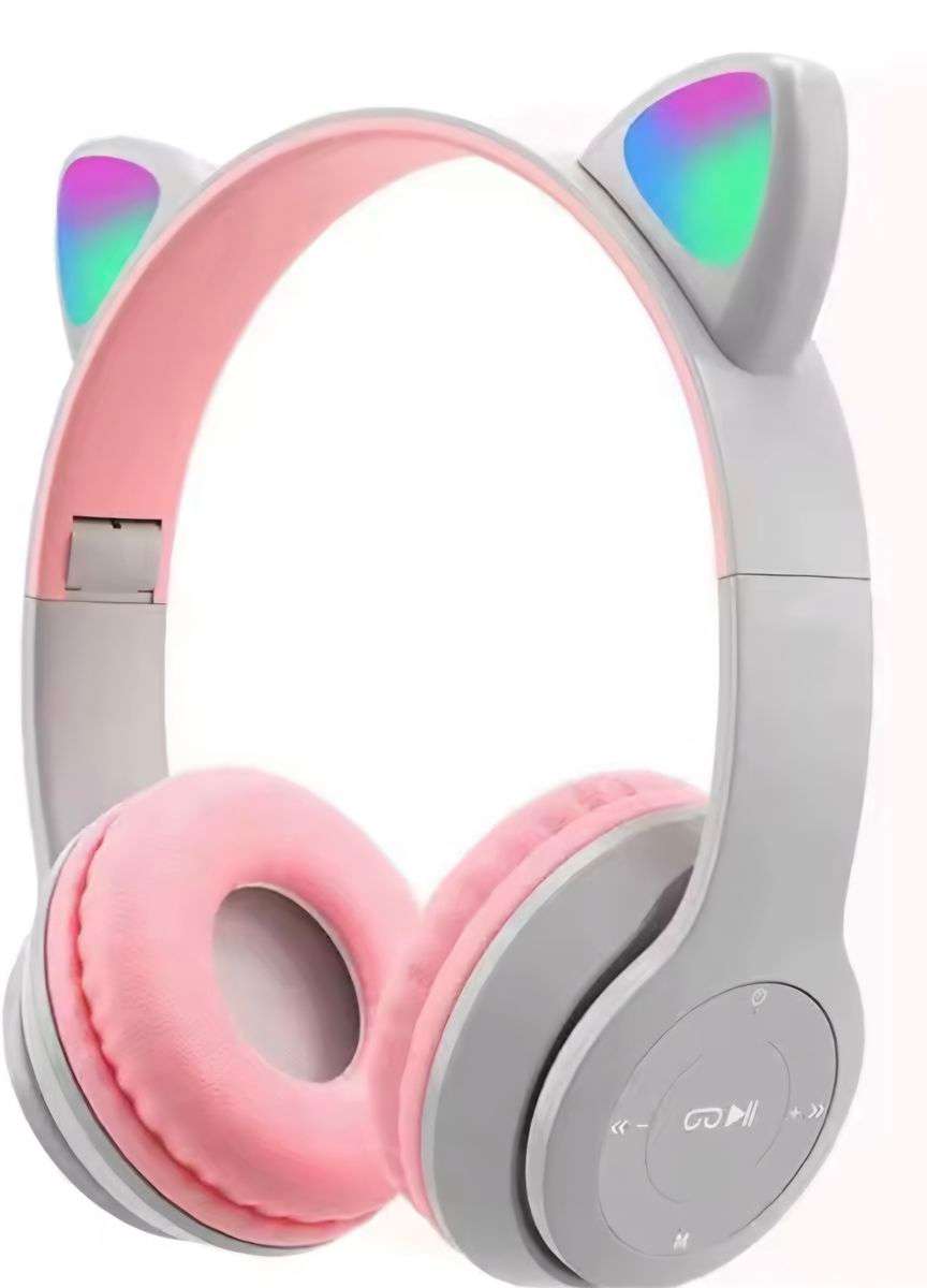 Cat Ear Wireless Bluetooth Headphones - LED Light Up - Grey