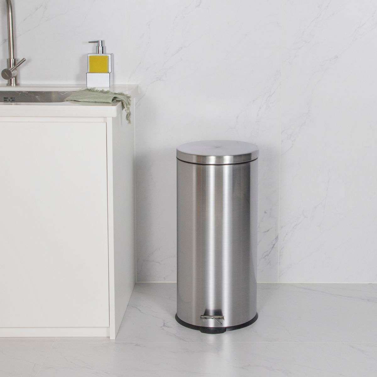 Dustbin 30Lt Pedal Bin Ss With Dome Lid Assorted-silver