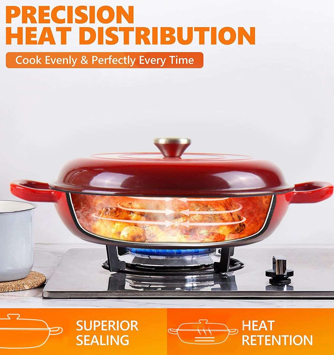 Cast Iron Round Casserole Dish - Red