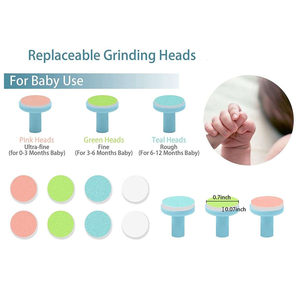 Baby Nail Trimmer Electric File Set with Light Replacement Heads