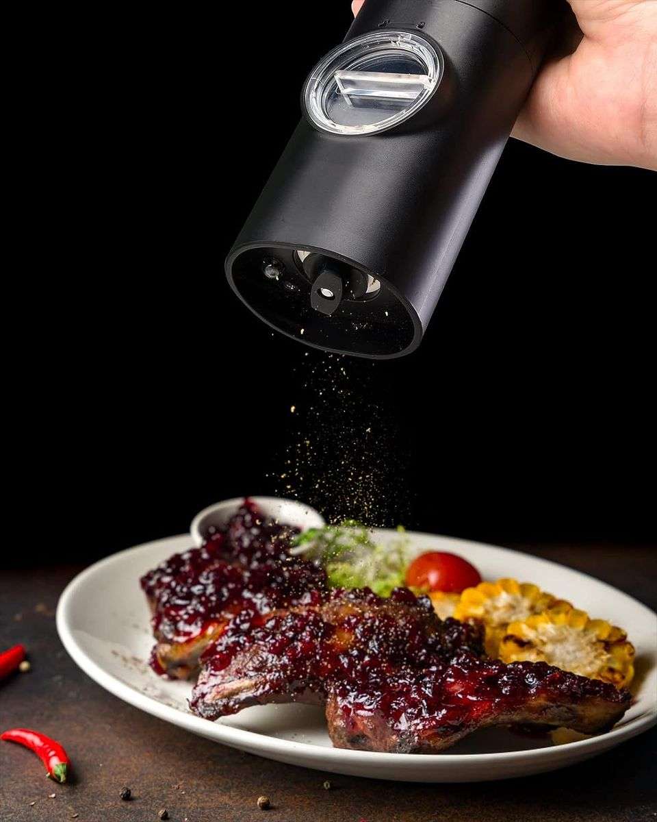 LED Electric Spice Grinder Set 2 Pack Salt and Pepper Mill with Stand