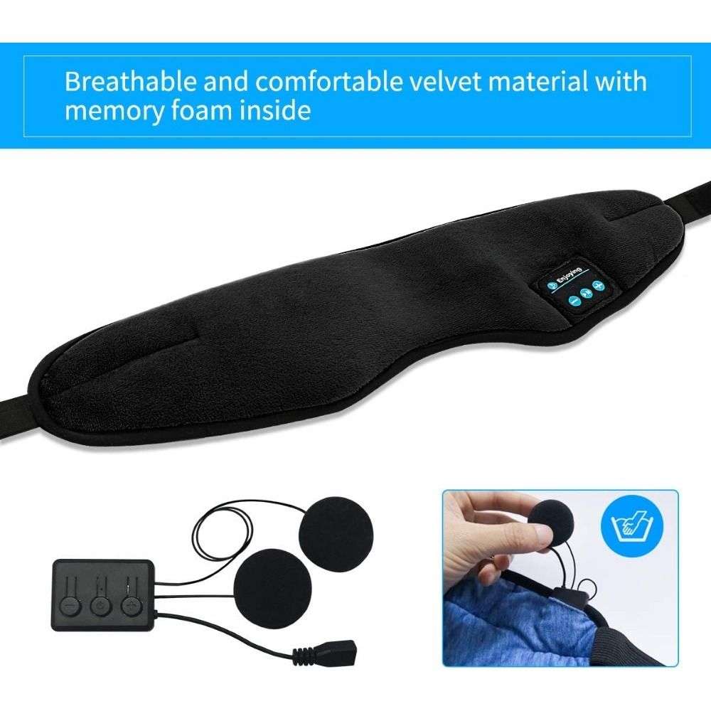 Soft Adjustable Cotton Sleep Music Eyemask with Bluetooth Headphone - Black - Black