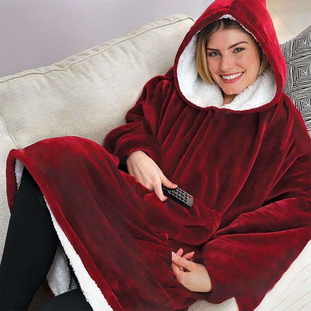 One Size Fits All, Ultra Plush Blanket, Huggie Hoodie, TV Blanket - Red