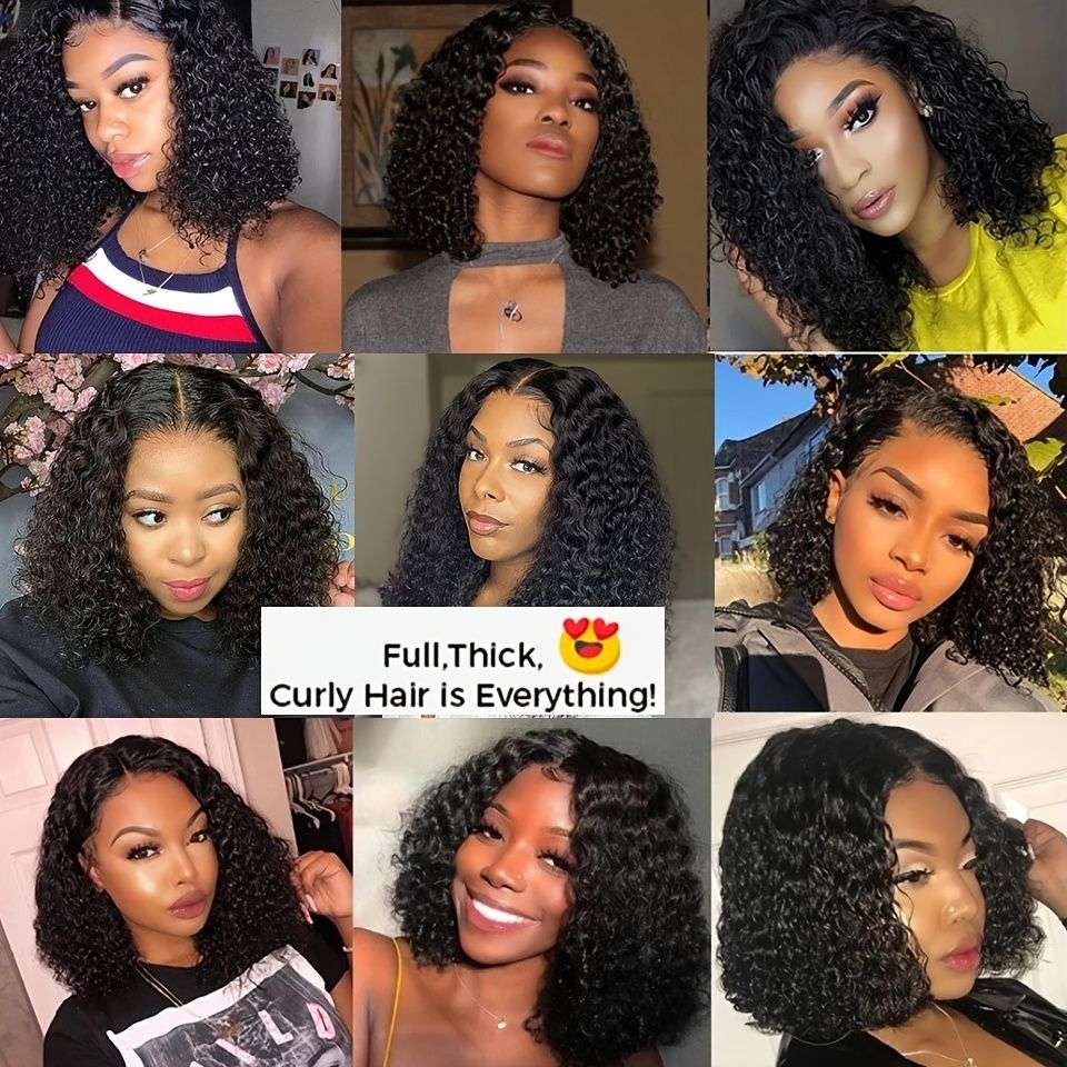 14" Curly Hair-Deep Wave Bob 13x4 Lace Frontal Wig Glueless