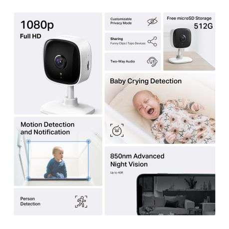 Tp-Link - Tapo C100 Home Security Wi-Fi Camera, 1080p HD, Night Vision, Audio - Tp-Link - Tapo C1...