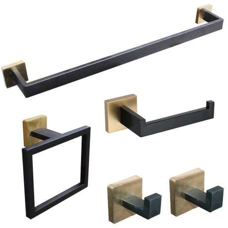 5 Piece Rectangular Tuber DIY Bathroom Accessories Set with Robe Hooks