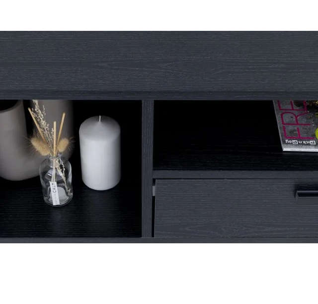 Modern TV Unit with Hinged Storage Door & Open Shelves - MDF Superwood - Black