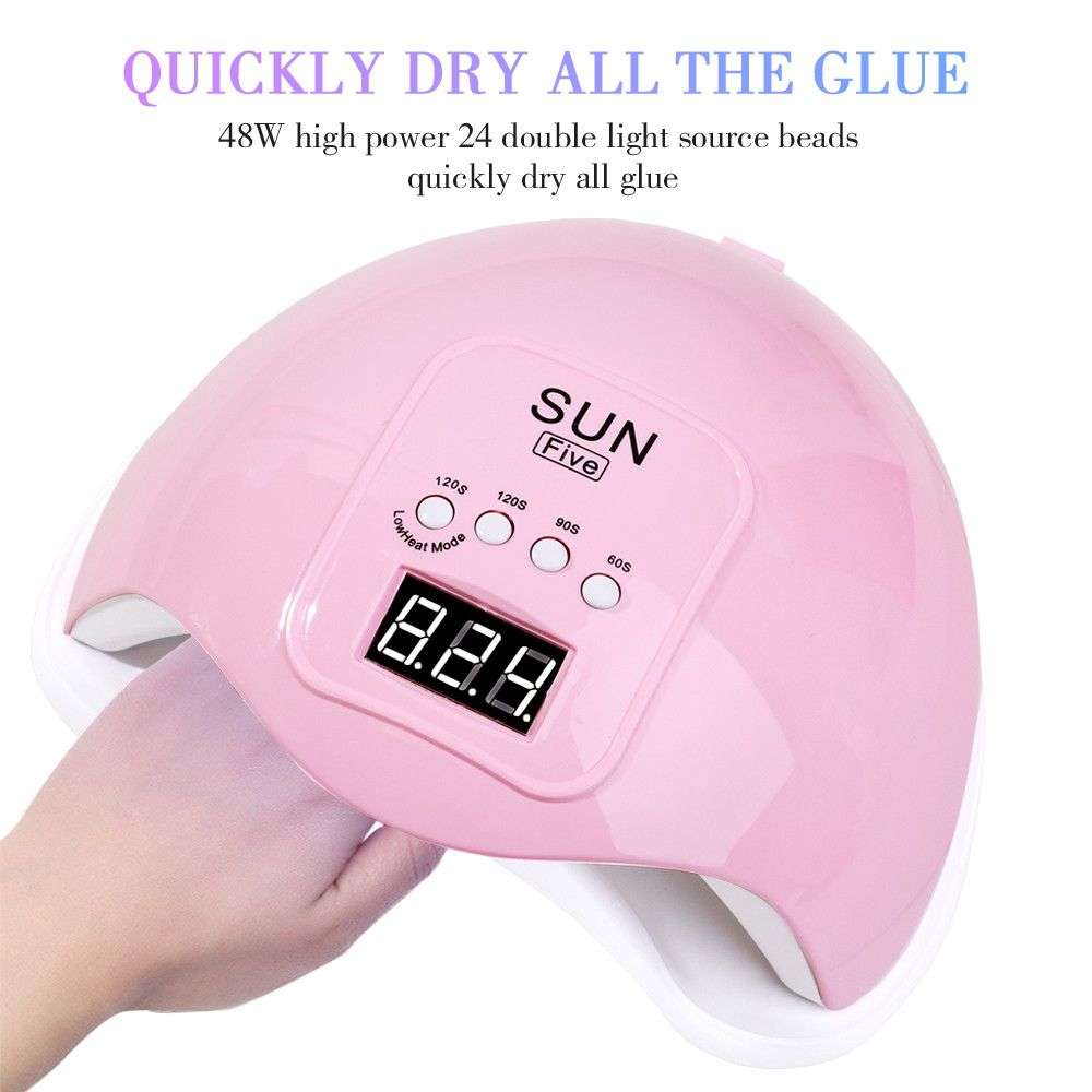 48W SUN Five Nail Curing Drying Lamp with Infrared Sensing Auto on Function - Pink