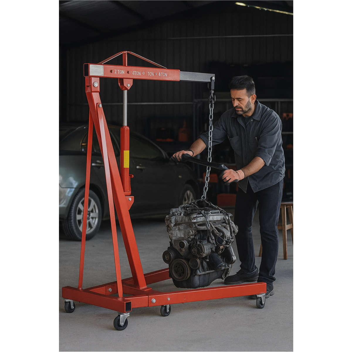 2-Ton Engine Hoist - Folding, Hydraulic, Car Lift