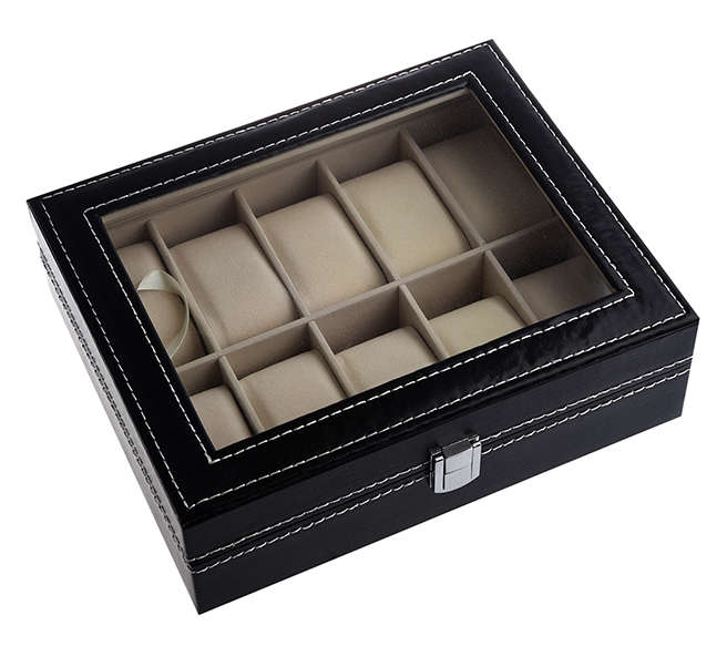 Luxury 10-Slot PU Leather Watch Display Box - Black
