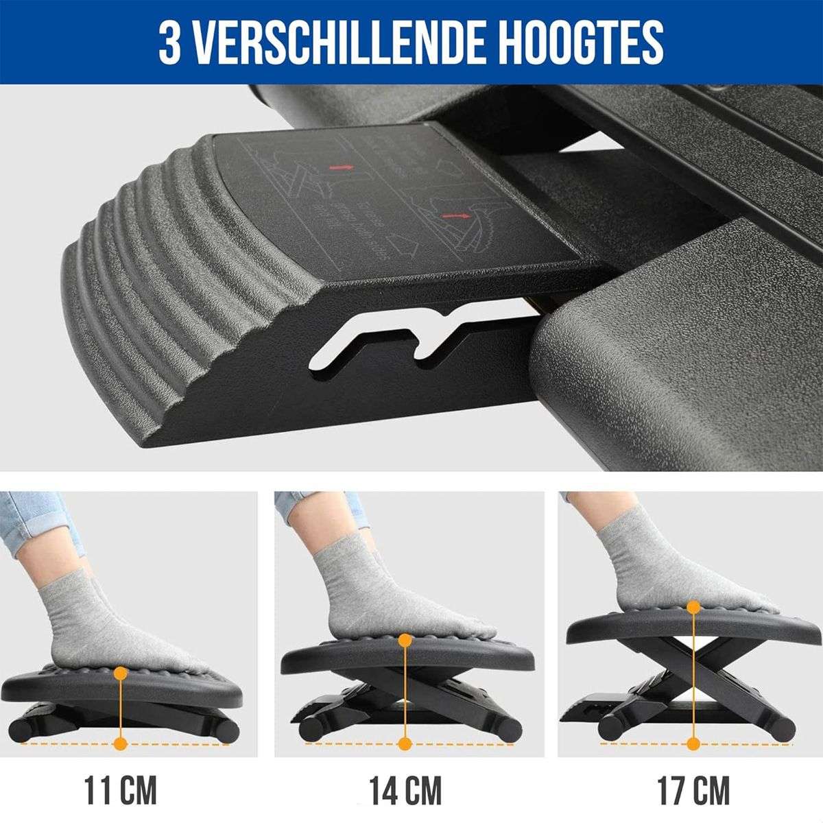 Adjustable Office Under Desk Footrest Black, X-shaped Structure