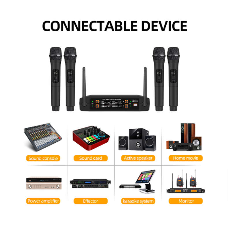 4 Channel Professional Handheld Dynamic UHF Wireless Vocal Microphone Set