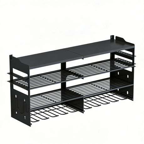 Stylish 4 Tier Large Capacity Wall Mount Tool Organizer, Metal Garage Storage Rack