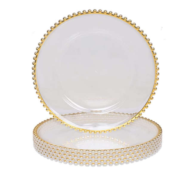 Transparent Under plate With Gold Trim Pattern 12 Pieces