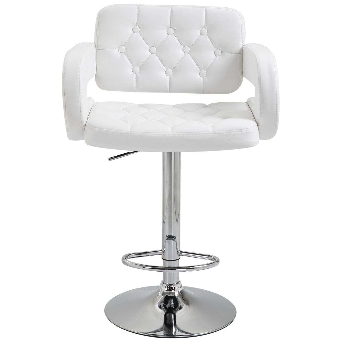 Bar Stools -Luxury Leather Barstools with Chrome Base - Set of 2 - White Colour