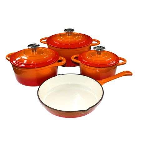LMA 7 Piece Cast Iron Dutch Oven Cookware Set - Orange (PLEASE READ DESCRIPTION)