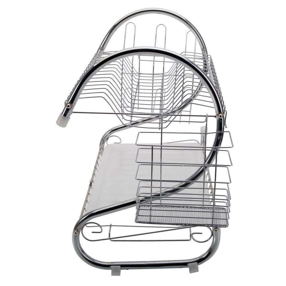 2 Tier Stainless Steel Kitchen Dish Drainer Dishes Drying Rack Organizer