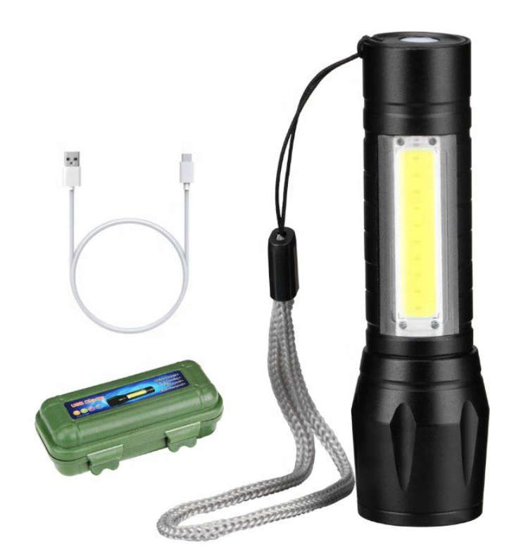 Mini Alloy USB Rechargeable Torch Flashlight with Zoom & Side Light - 3 Set