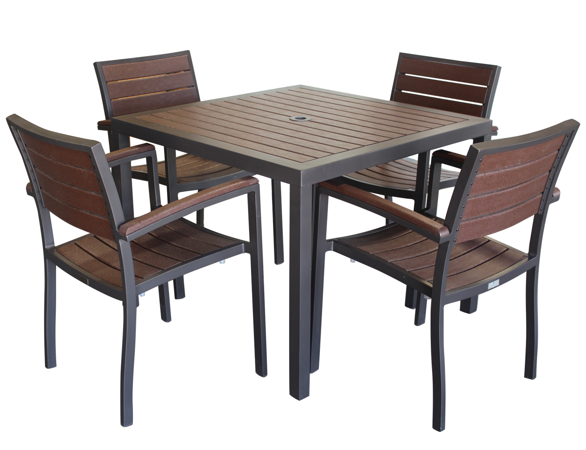 Modern wooden patio table and 4 chairs