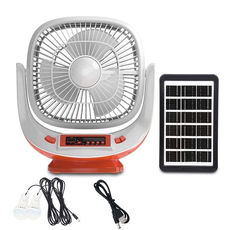 8`` Solar Rechargeable LED Lights Radio Table Fan With Speaker Q-F108