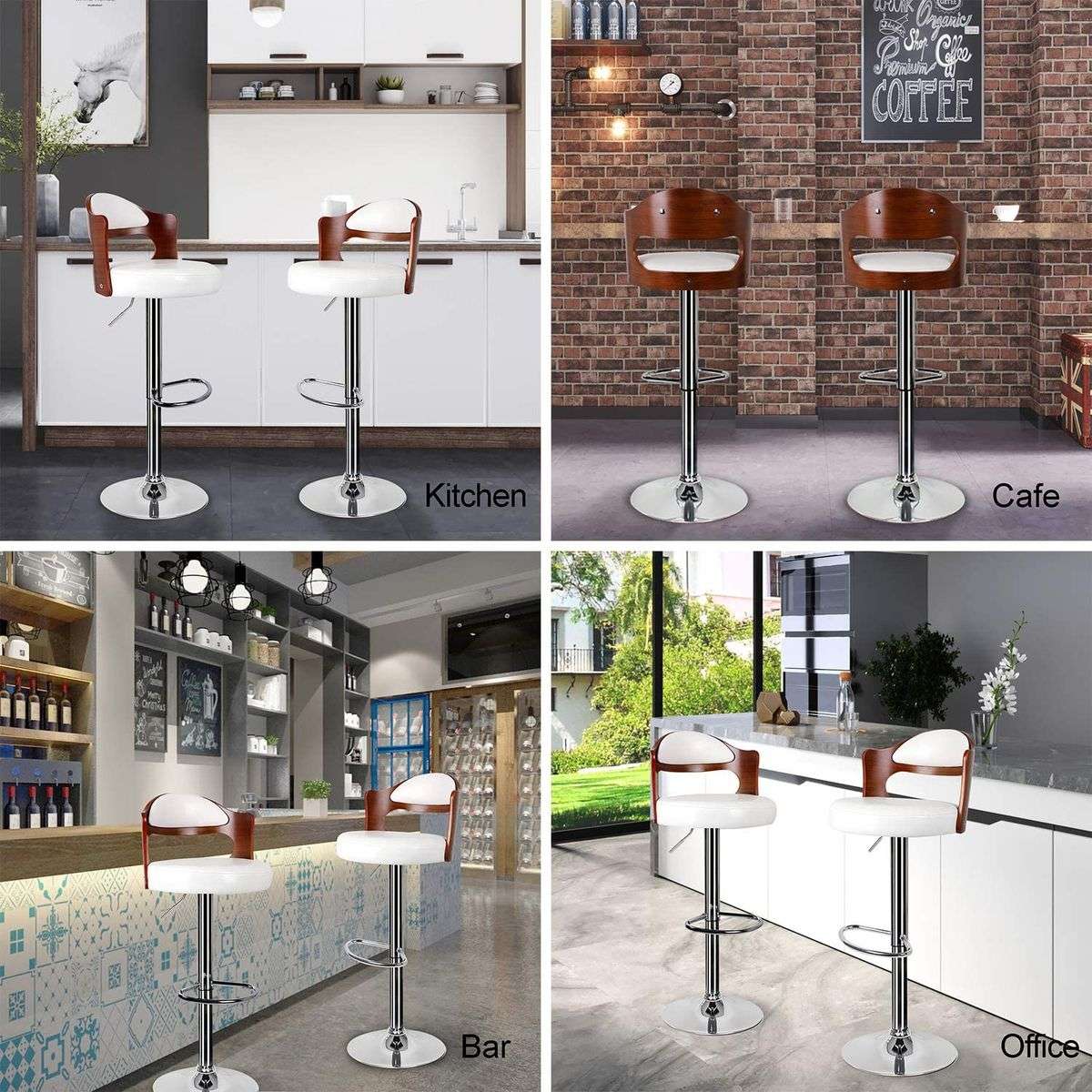 Bar & Kitchen Counter Stools - Set of 2 - Brown & Cream