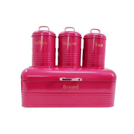 Retro Design Two Loaf Bread Bin with 3 Piece Matching Canister Set - Red (PLEASE READ DESCRIPTION)