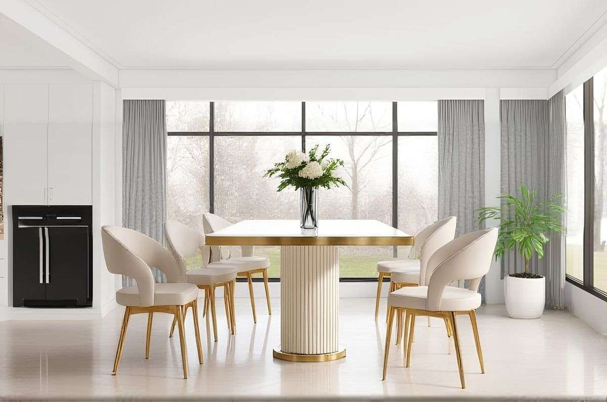 Luxury Modern Dining Table - Marble Top with Gold Trim Base