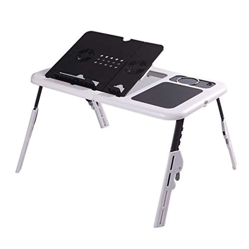 Foldable E-Table Portable Laptop Table Stand with 2-USB Cooling Fans for Bed or Couch