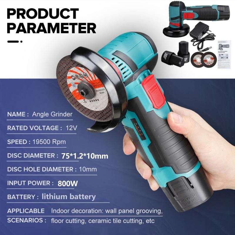 DIY Tools 12V Angle Grinder With Rechargeable Battery Mini-22cm