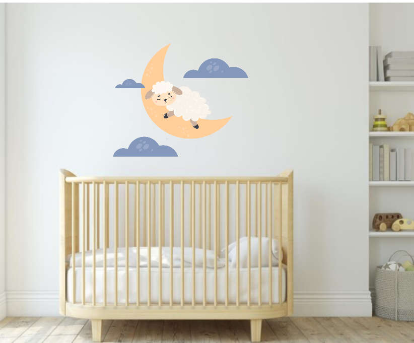 Nursery Room Wall Sticker - Sheep on Moon