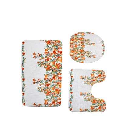3 Piece 80x50cm Bathroom thick Mat &Toilet Cover Set - Floral Print