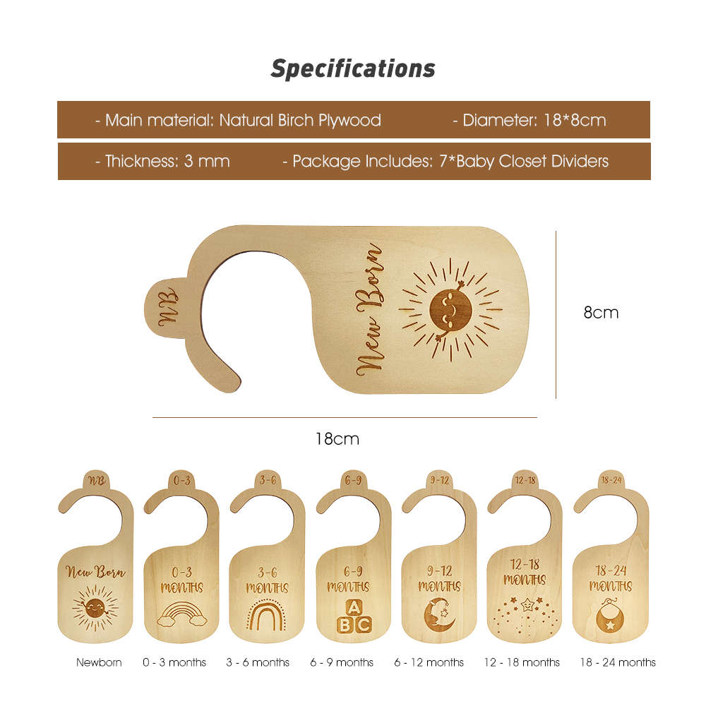 7pc Wooden Baby Closet Dividers Double Sided Tags by Months - Home