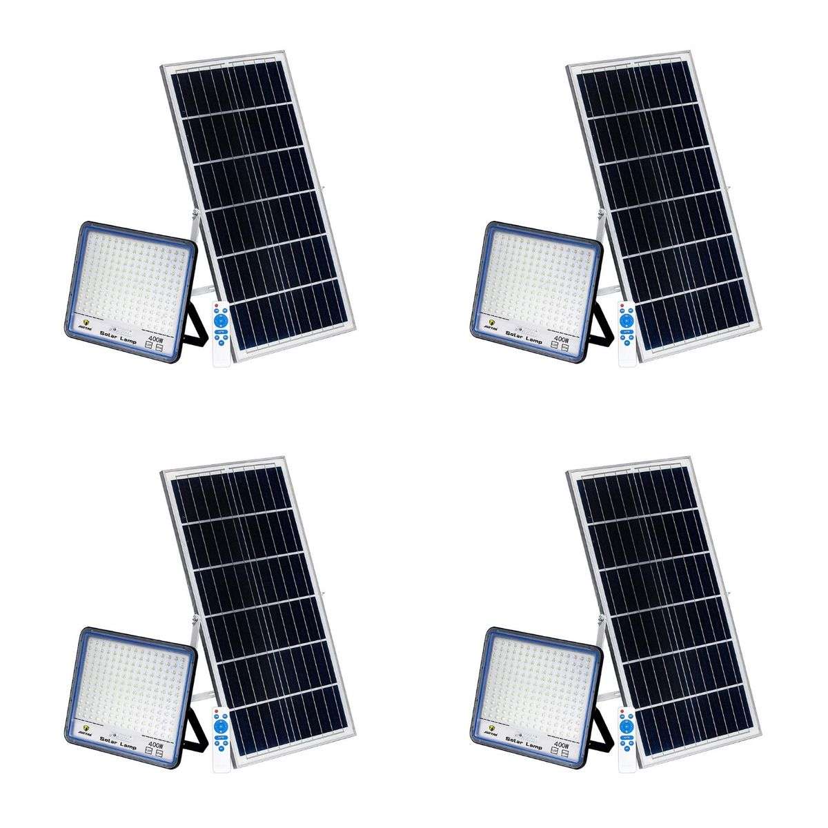 400W Solar Powered LED Flood Light With Panel & Remote- 4 Pack