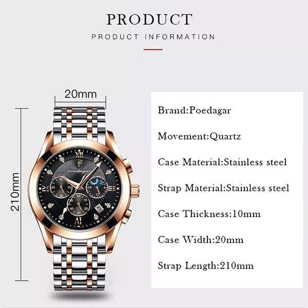 Poedagar - Marine Stainless Steel Luxury Men's Watch