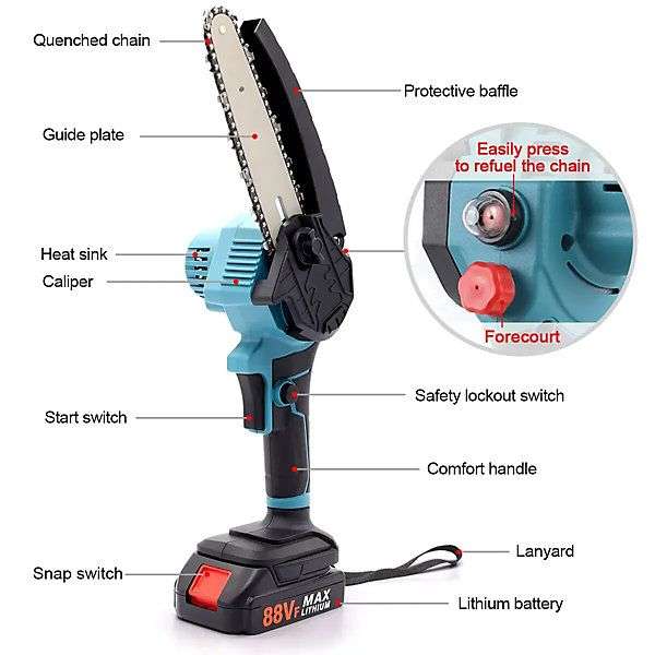 6 Inch Powerful Wireless Handheld Mini Chainsaw - Cordless Electric Saw