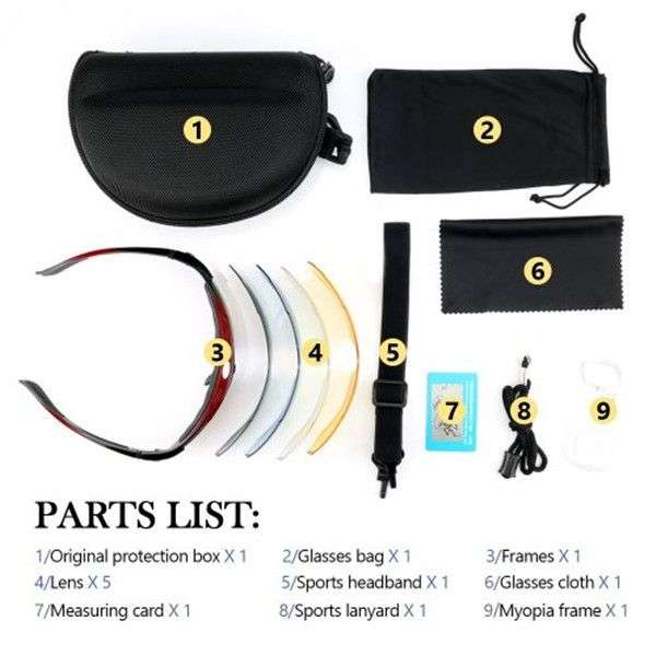 POLARIZE UV400 Sports Sunglasses with 5 Interchangeable Lenses with Carry Case - Black