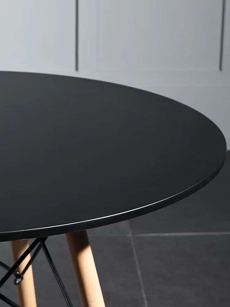 Small Round Table Wooden Legs Office Desk Kitchen Dining Table - Black