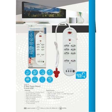 Smartsocket - 8 Way Power Board 5 Amp USB - SS015 - Smartsocket - 8 Way Power Board 5 Amp USB - S...