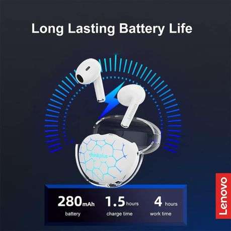 LENOVO - LP80 - RGB Lighting Transparent Design Wireless Earphones - Black