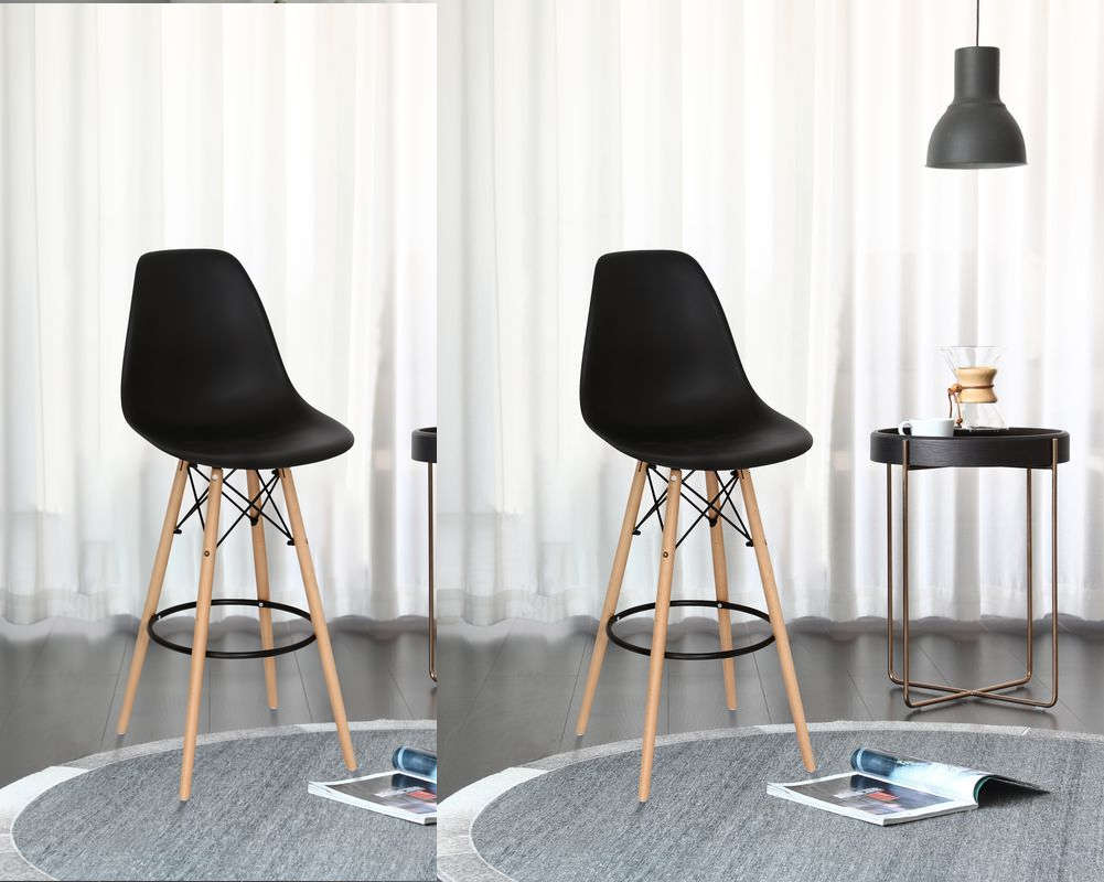 Bar / Kitchen Stools - Wooden Leg - Set of Two - Black