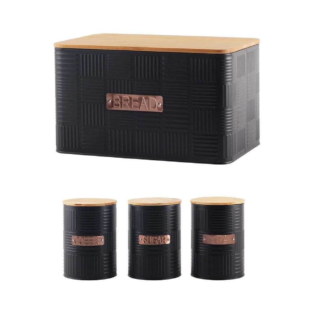 Bamboo Lid Bread Bin And Canister Set - Black (PLEASE READ DESCRIPTION)