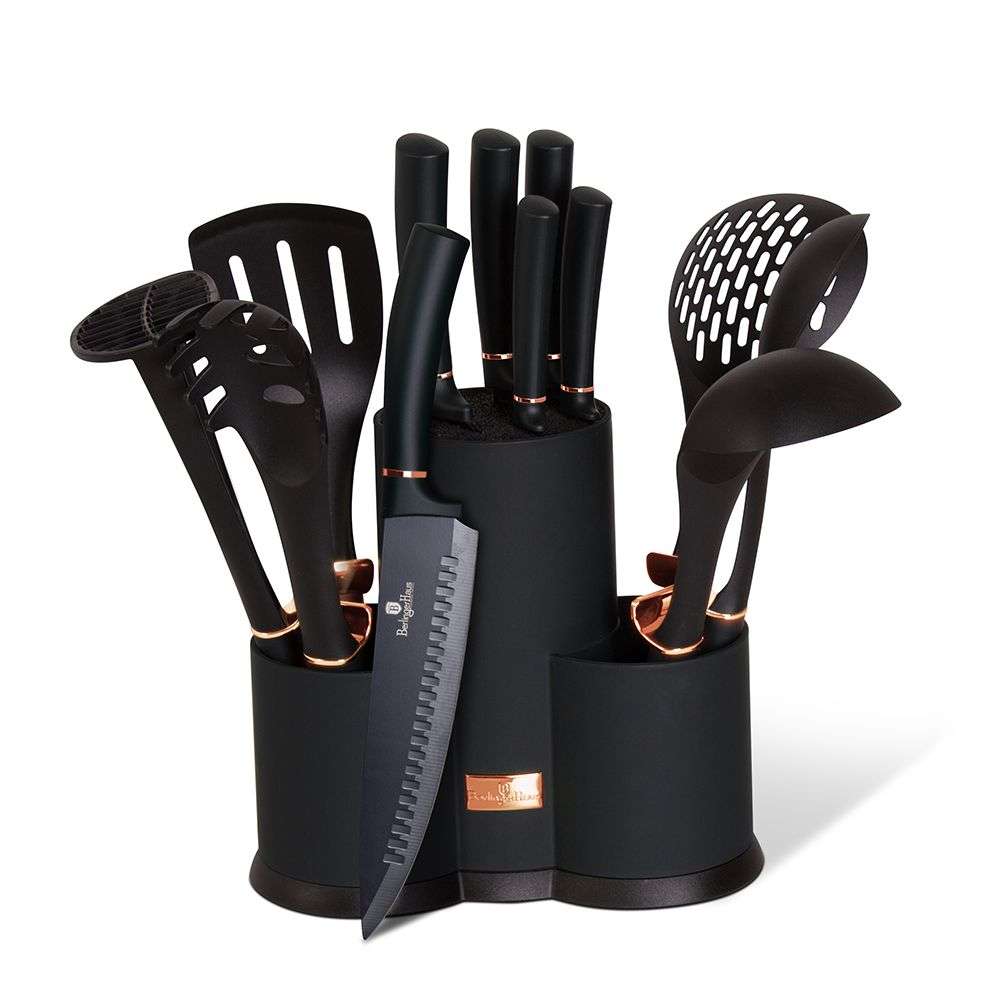 Berlinger Haus 12 Pieces Knife and Kitchen Utensil Set with Stand - Black Rose (DISPLAY MODEL)